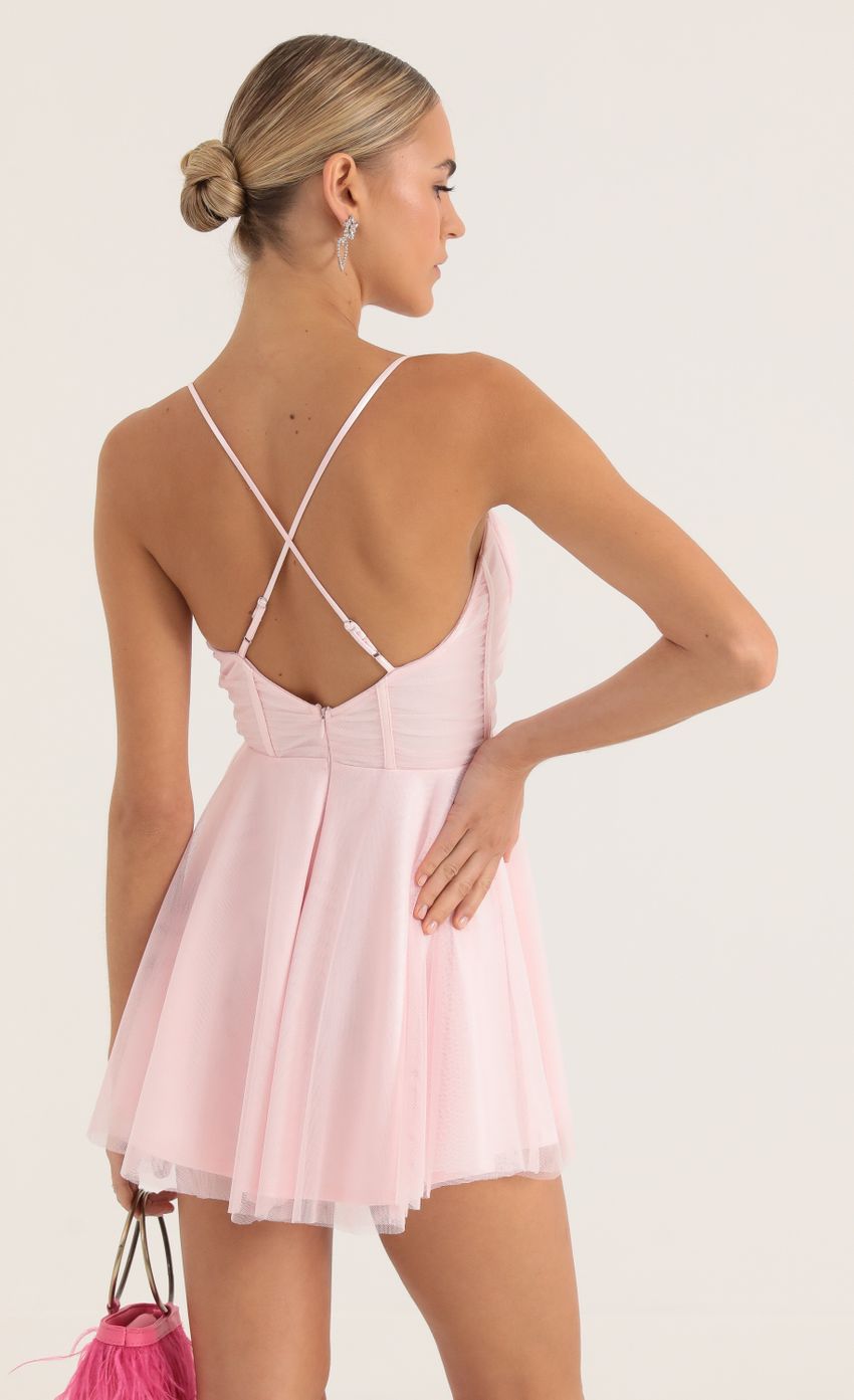 Picture Skyla Mesh Corset Dress in Pink. Source: https://media.lucyinthesky.com/data/Oct22/850xAUTO/99f2f056-5363-4a4f-ac28-4d659e68bf3a.jpg