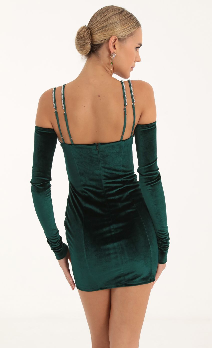 Picture Berkley Velvet Cutout Dress and Gloves in Green. Source: https://media.lucyinthesky.com/data/Oct22/850xAUTO/d3b146c8-301a-4176-8372-4c493a97bb84.jpg