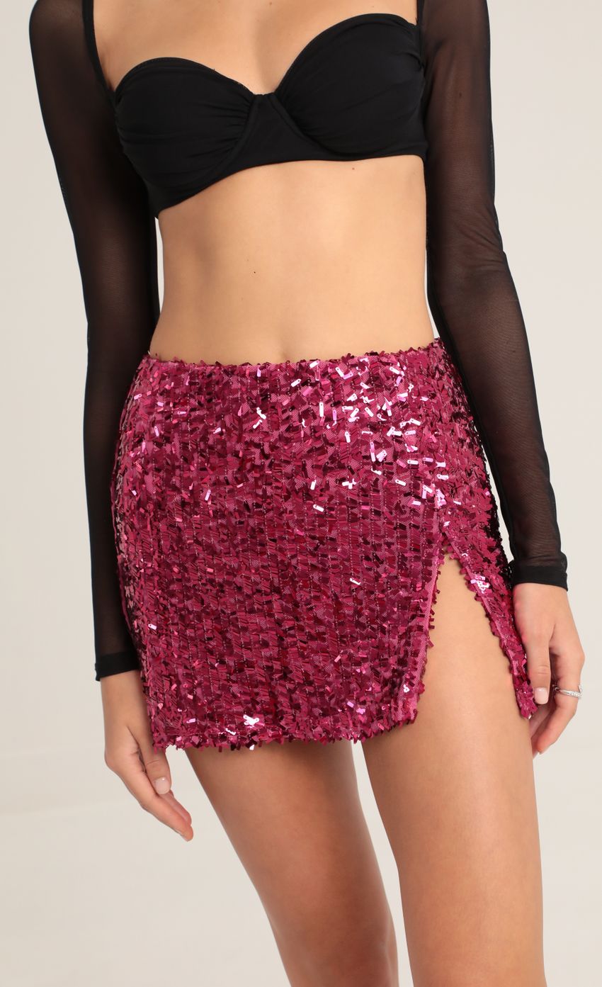 Picture Lilla Sequin Mesh Mini Skirt in Pink. Source: https://media.lucyinthesky.com/data/Oct22/850xAUTO/dec14051-72f4-4b4e-ae34-6e18c59edf7f.jpg