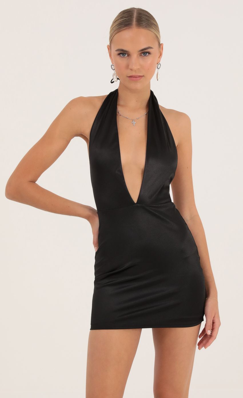 Picture Sharpay Stretch Deep V Bodycon Dress in Black. Source: https://media.lucyinthesky.com/data/Oct22/850xAUTO/e19dc601-c804-46f5-9d14-8ee249042c86.jpg