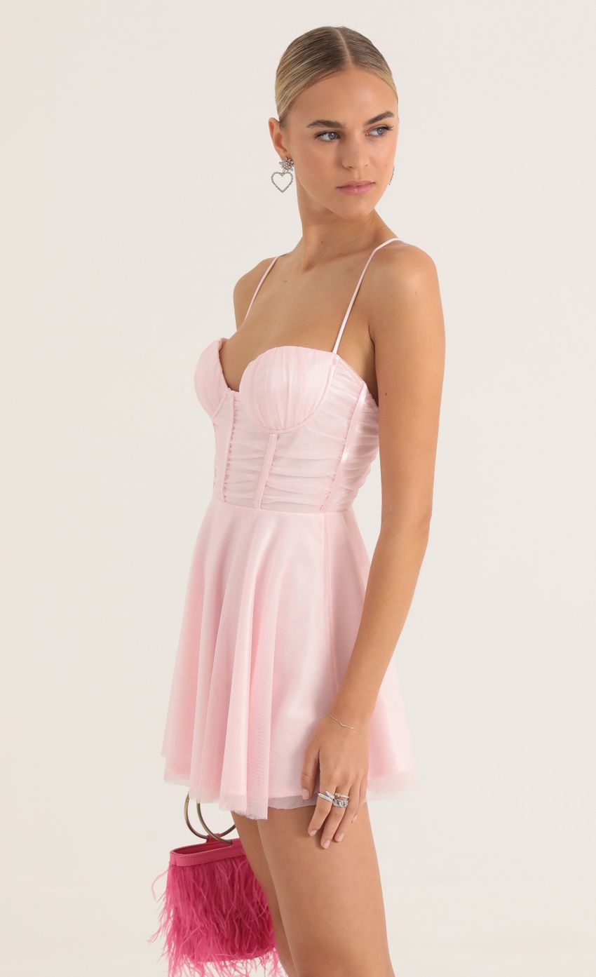 Picture Skyla Mesh Corset Dress in Pink. Source: https://media.lucyinthesky.com/data/Oct22/850xAUTO/ee7f89b2-d751-48c4-8103-cf97d151b709.jpg