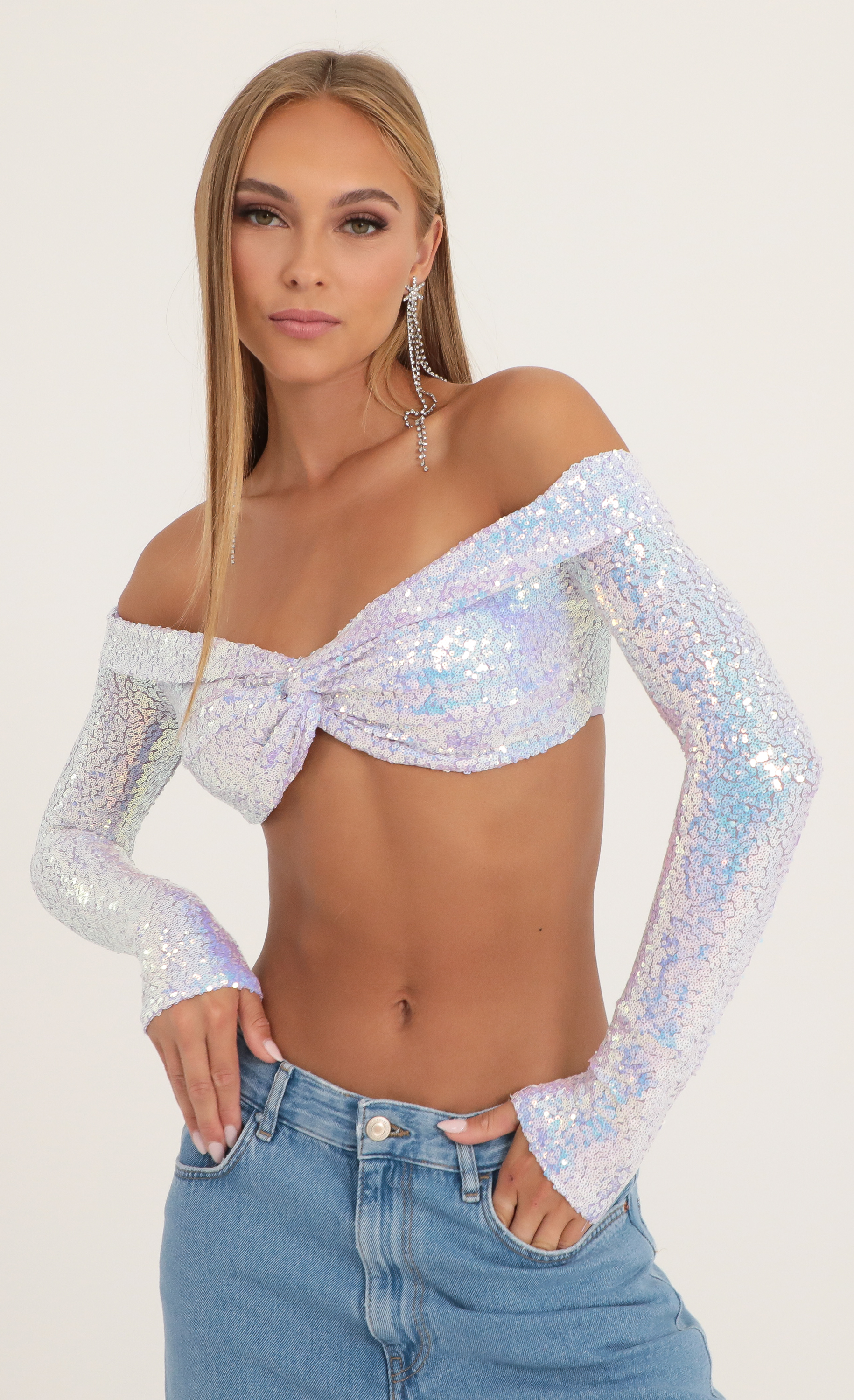 Blaire Back Tie Crop top Set in Lilac Floral Eyelet