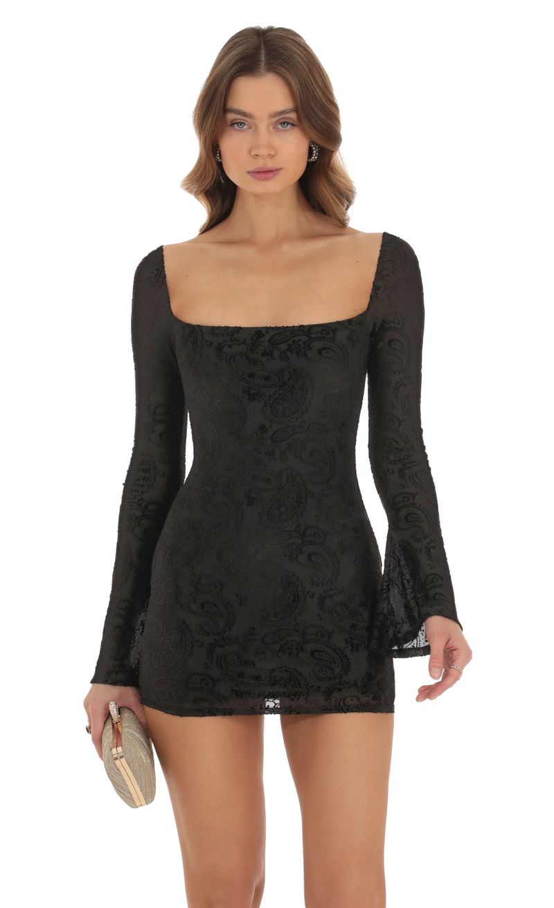 Paola Velvet Long Sleeve Bodycon Dress in Black
