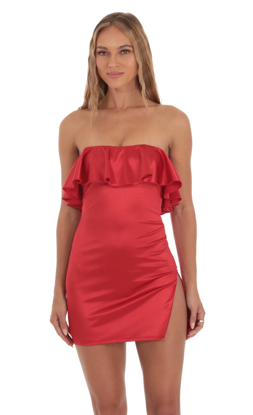 Picture Egeria Satin Bodycon Mini Dress in Red. Source: https://media.lucyinthesky.com/data/Oct23/850xAUTO/02f41b14-9819-4769-86d8-6d8f26e6e1c1.jpg