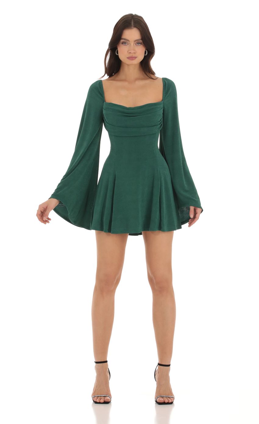Picture Sirena Slinky Flare Sleeve Dress in Green. Source: https://media.lucyinthesky.com/data/Oct23/850xAUTO/303f611b-a52d-4578-84f8-8c7ebee7adeb.jpg