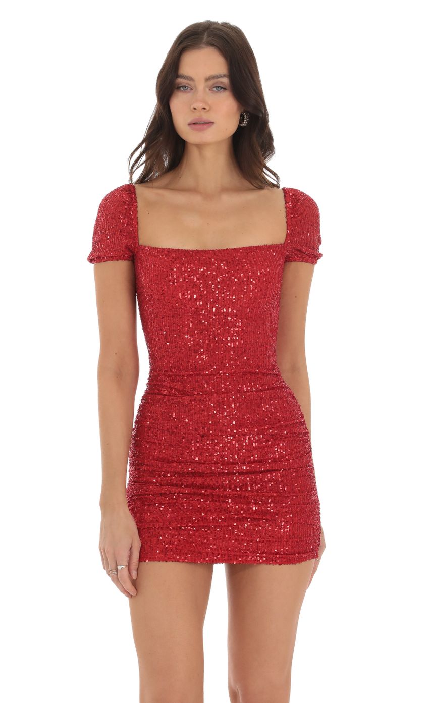 Emaline Sequin Ruched Bodycon Dress in Red | LUCY IN THE SKY