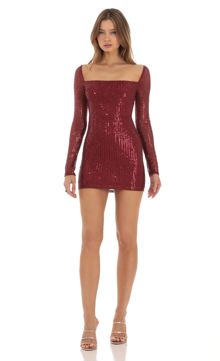 Picture Emory Sequin Long Sleeve Bodycon Dress in Red. Source: https://media.lucyinthesky.com/data/Oct23/850xAUTO/564a8068-3184-4338-985a-b046adfbef53.jpg