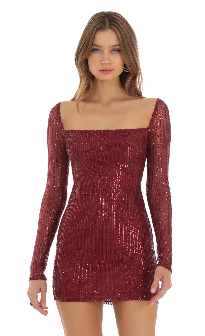 Picture Emory Sequin Long Sleeve Bodycon Dress in Red. Source: https://media.lucyinthesky.com/data/Oct23/850xAUTO/6a8d9b3e-54bc-41fe-aa0a-30f3b2a2c4c7.jpg
