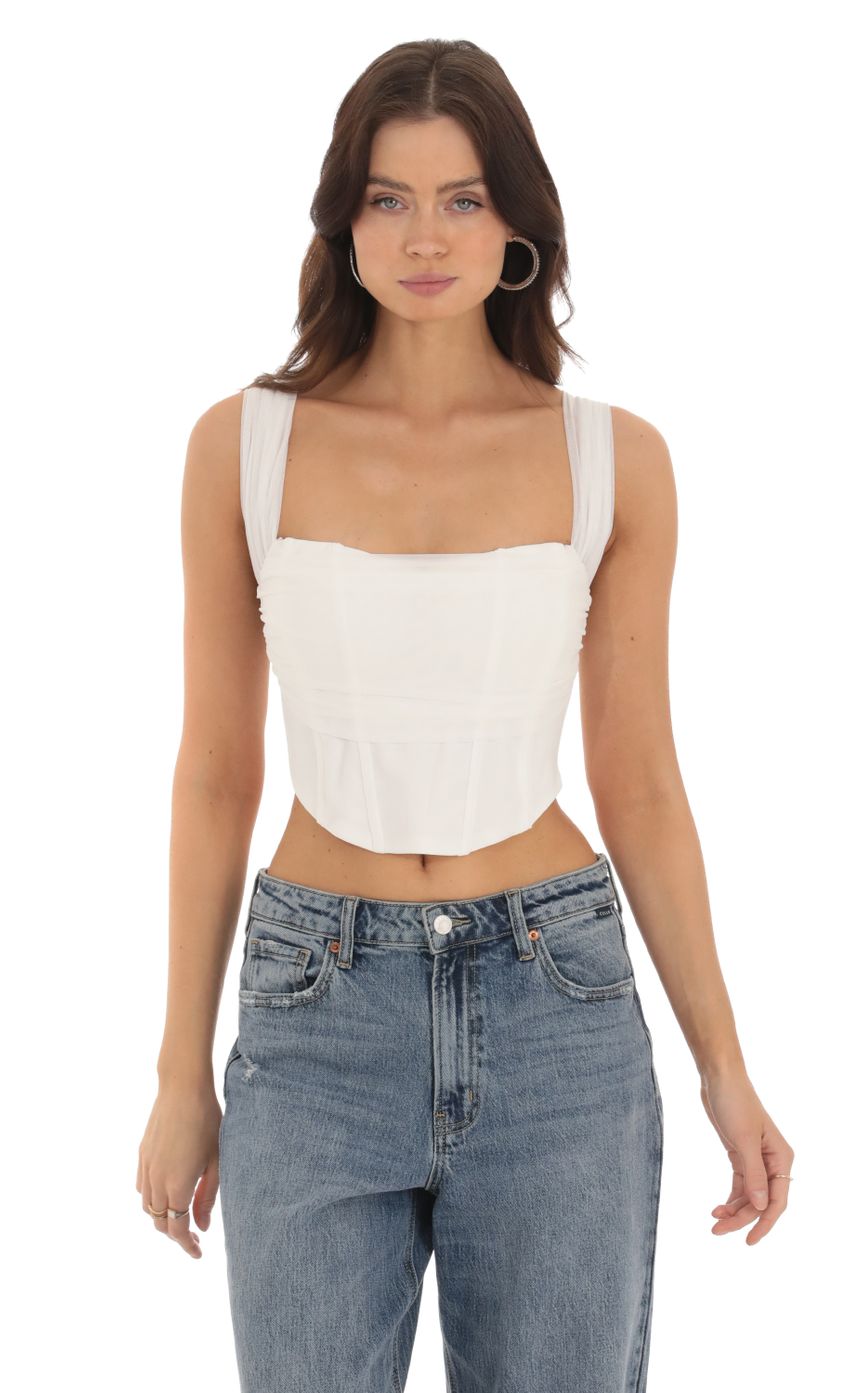 Harlie Mesh Corset Top in White | LUCY IN THE SKY
