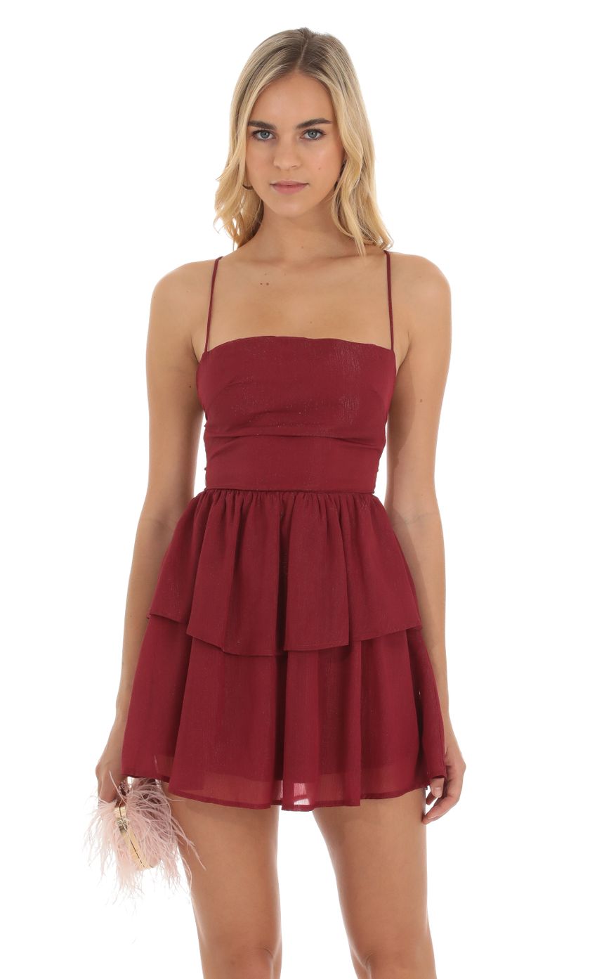 Aspen Shimmer Lace Up Dress in Red | LUCY IN THE SKY