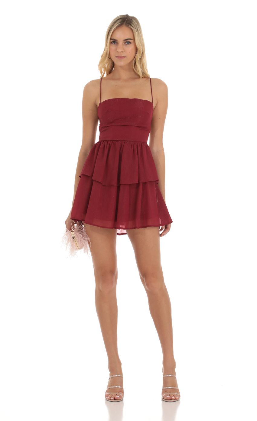 Aspen Shimmer Lace Up Dress in Red | LUCY IN THE SKY