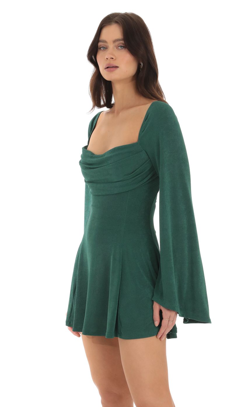 Picture Sirena Slinky Flare Sleeve Dress in Green. Source: https://media.lucyinthesky.com/data/Oct23/850xAUTO/b594317d-5b44-4505-a542-12f3539a6ae3.jpg