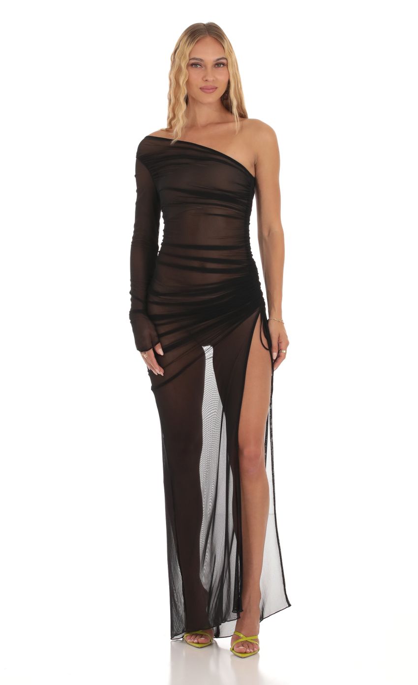 Inaya Mesh One Shoulder Dress in Black | LUCY IN THE SKY