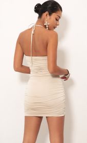 Picture thumb Finest Hour Ruched Dress in Champagne. Source: https://media.lucyinthesky.com/data/Sep18_1/170xAUTO/0Y5A8350.JPG