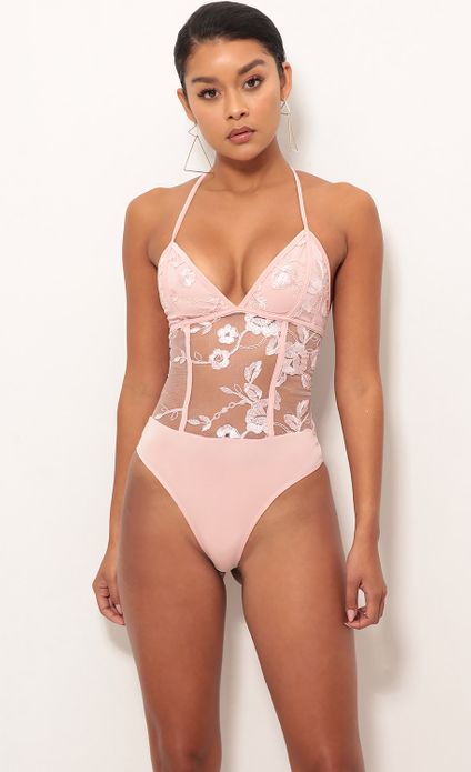 pink lace bodysuit outfit