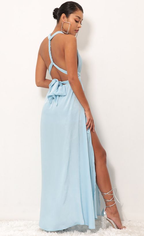 Picture Samara Maxi Dress in Satin Blue. Source: https://media.lucyinthesky.com/data/Sep18_1/500xAUTO/0Y5A7736.JPG