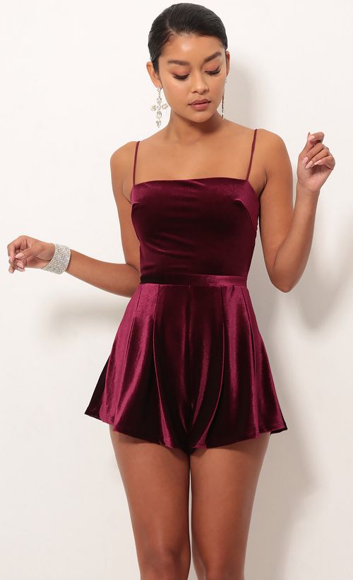 Picture Bella Velvet Romper In Wine. Source: https://media.lucyinthesky.com/data/Sep18_1/500xAUTO/0Y5A8426.JPG