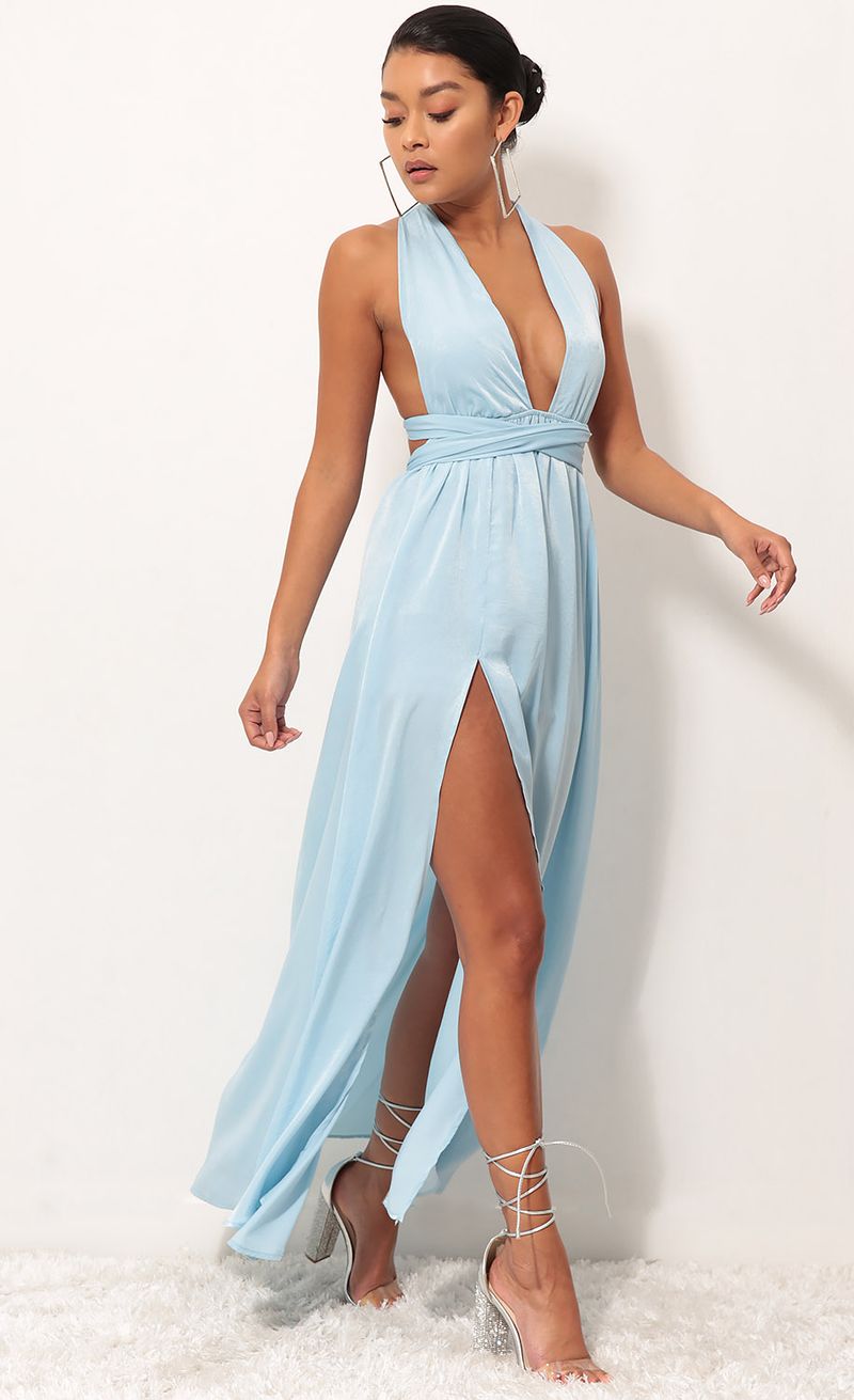 Picture Samara Maxi Dress in Satin Blue. Source: https://media.lucyinthesky.com/data/Sep18_1/800xAUTO/0Y5A7725.JPG