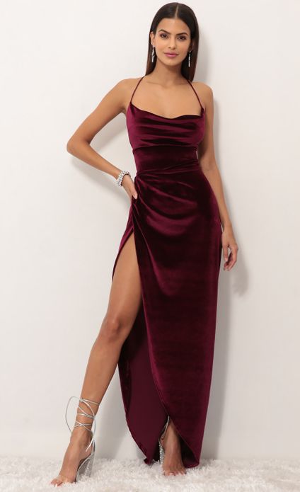 Prom Dresses Velvet Luxe Maxi Dress In Wine