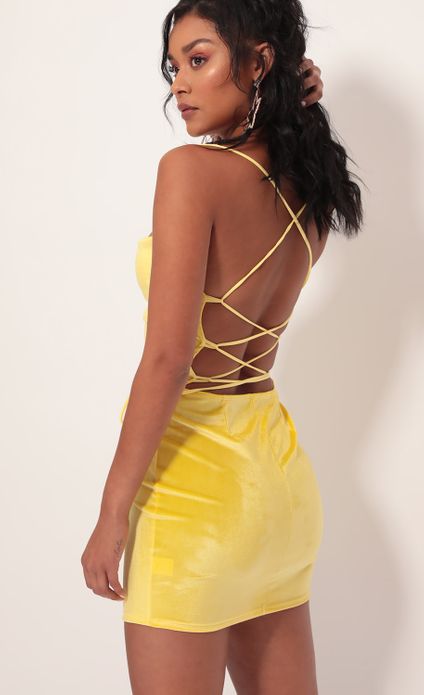 Party Dresses Cowl Neck Velvet Dress In Yellow