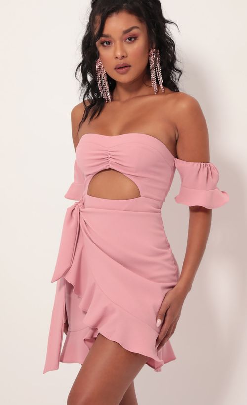 Picture Melrose Off The Shoulder Wrap Dress in Mauve. Source: https://media.lucyinthesky.com/data/Sep19_1/500xAUTO/781A1717.JPG