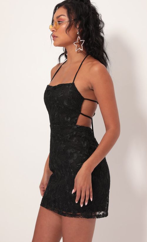 Picture Calabria Sparkly Embroidered Lace Dress in Black. Source: https://media.lucyinthesky.com/data/Sep19_1/500xAUTO/781A2009.JPG