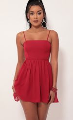 Picture Janey Chiffon A-line Dress in Deep Red. Source: https://media.lucyinthesky.com/data/Sep19_2/150xAUTO/781A3631.JPG