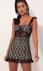 Picture Carla Lace Frill Dress in Black. Source: https://media.lucyinthesky.com/data/Sep19_2/150xAUTO/781A4251.JPG