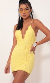 Picture thumb Daniela Plunge Lace Dress in Yellow. Source: https://media.lucyinthesky.com/data/Sep19_2/170xAUTO/781A4847.JPG