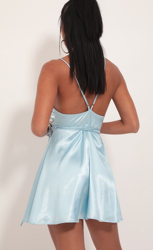 Picture Charlotte Satin A-Line Dress in Light Blue. Source: https://media.lucyinthesky.com/data/Sep19_2/500xAUTO/781A3718.JPG