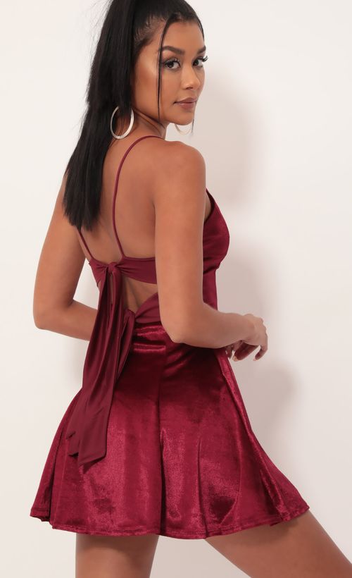 Picture Marley Velvet A-line Dress in Merlot. Source: https://media.lucyinthesky.com/data/Sep19_2/500xAUTO/781A3985.JPG