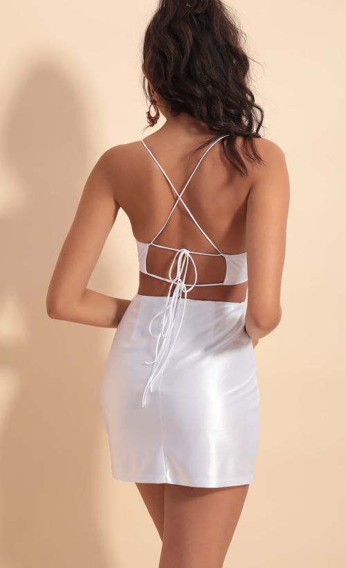 Picture Lana Cutout Satin Dress in White. Source: https://media.lucyinthesky.com/data/Sep19_2/500xAUTO/781A9933.JPG