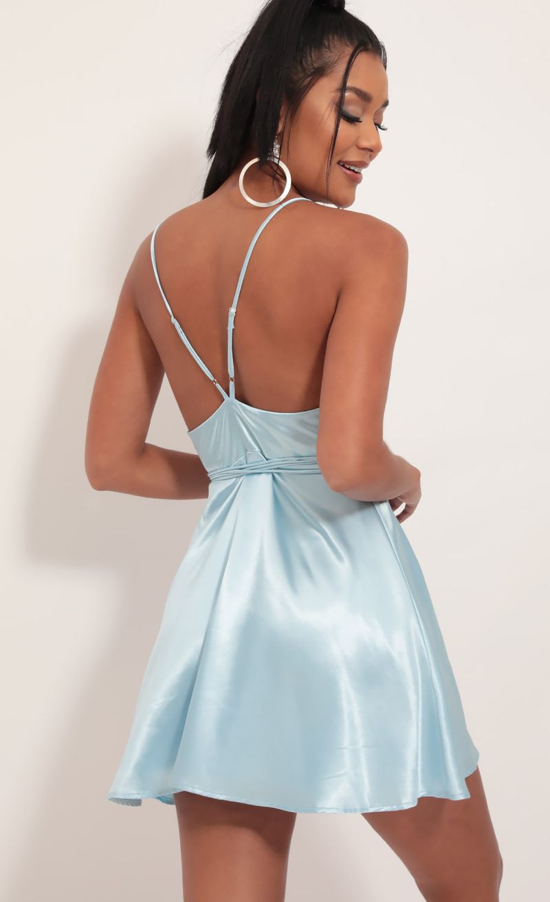 Picture Charlotte Satin A-Line Dress in Light Blue. Source: https://media.lucyinthesky.com/data/Sep19_2/800xAUTO/781A3713.JPG