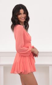Picture thumb Lexi Ruffle Wrap Dress in Dotted Coral. Source: https://media.lucyinthesky.com/data/Sep20_1/170xAUTO/781A1065.JPG