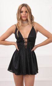 Picture thumb Florence Lace Up Dress In Metallic Black. Source: https://media.lucyinthesky.com/data/Sep20_1/170xAUTO/781A9052.JPG