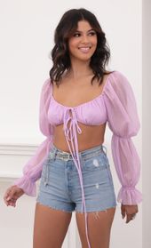 Picture thumb Sarah Puff Sleeve Front Tie Crop In Lilac. Source: https://media.lucyinthesky.com/data/Sep20_1/170xAUTO/781A97581.JPG