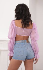 Picture thumb Sarah Puff Sleeve Front Tie Crop In Lilac. Source: https://media.lucyinthesky.com/data/Sep20_1/170xAUTO/781A9816.JPG