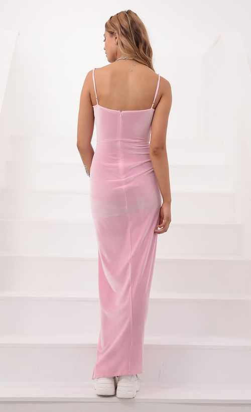 Picture Beauty And Grace Velvet Maxi In Barbie Pink. Source: https://media.lucyinthesky.com/data/Sep20_1/500xAUTO/781A4213.JPG