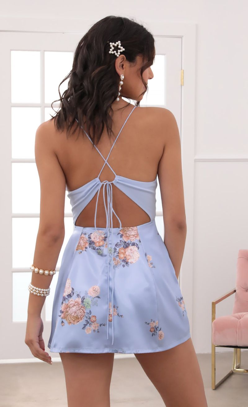 Picture Olivia Satin Mini Dress In Sky Blue Floral. Source: https://media.lucyinthesky.com/data/Sep20_1/800xAUTO/781A8065.JPG