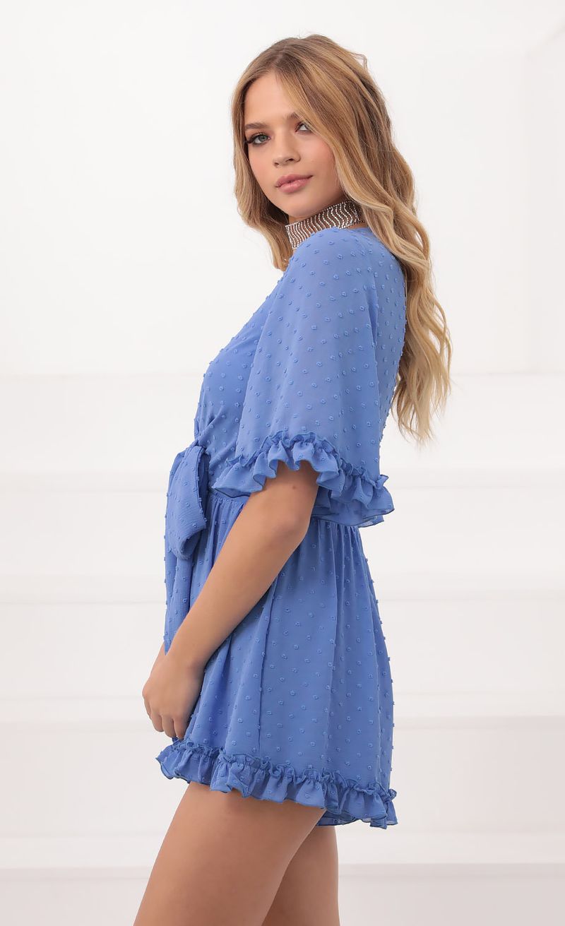 Picture Baylee Ruffle Romper in Provence Blue. Source: https://media.lucyinthesky.com/data/Sep20_1/800xAUTO/781A8868.JPG