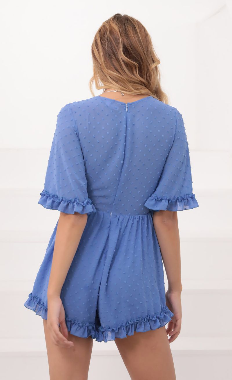 Picture Baylee Ruffle Romper in Provence Blue. Source: https://media.lucyinthesky.com/data/Sep20_1/800xAUTO/781A8933.JPG