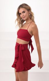 Picture thumb Kalani Ruffle Tie Set in Red. Source: https://media.lucyinthesky.com/data/Sep20_2/170xAUTO/781A9698.JPG
