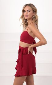 Picture thumb Kalani Ruffle Tie Set in Red. Source: https://media.lucyinthesky.com/data/Sep20_2/170xAUTO/781A9709.JPG