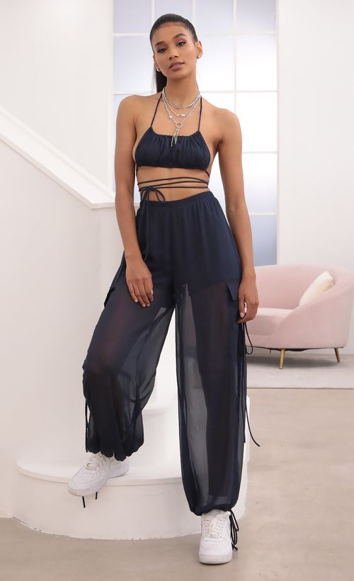 Picture Mya Pant Set In Navy Chiffon. Source: https://media.lucyinthesky.com/data/Sep20_2/500xAUTO/781A1848.JPG