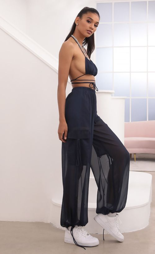 Picture Mya Pant Set In Navy Chiffon. Source: https://media.lucyinthesky.com/data/Sep20_2/500xAUTO/781A19521.JPG