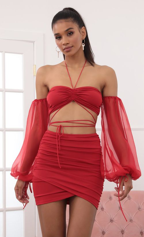 Picture Evelyn Off-the-Shoulder Long Sleeve Set in Red. Source: https://media.lucyinthesky.com/data/Sep20_2/500xAUTO/781A8047.JPG