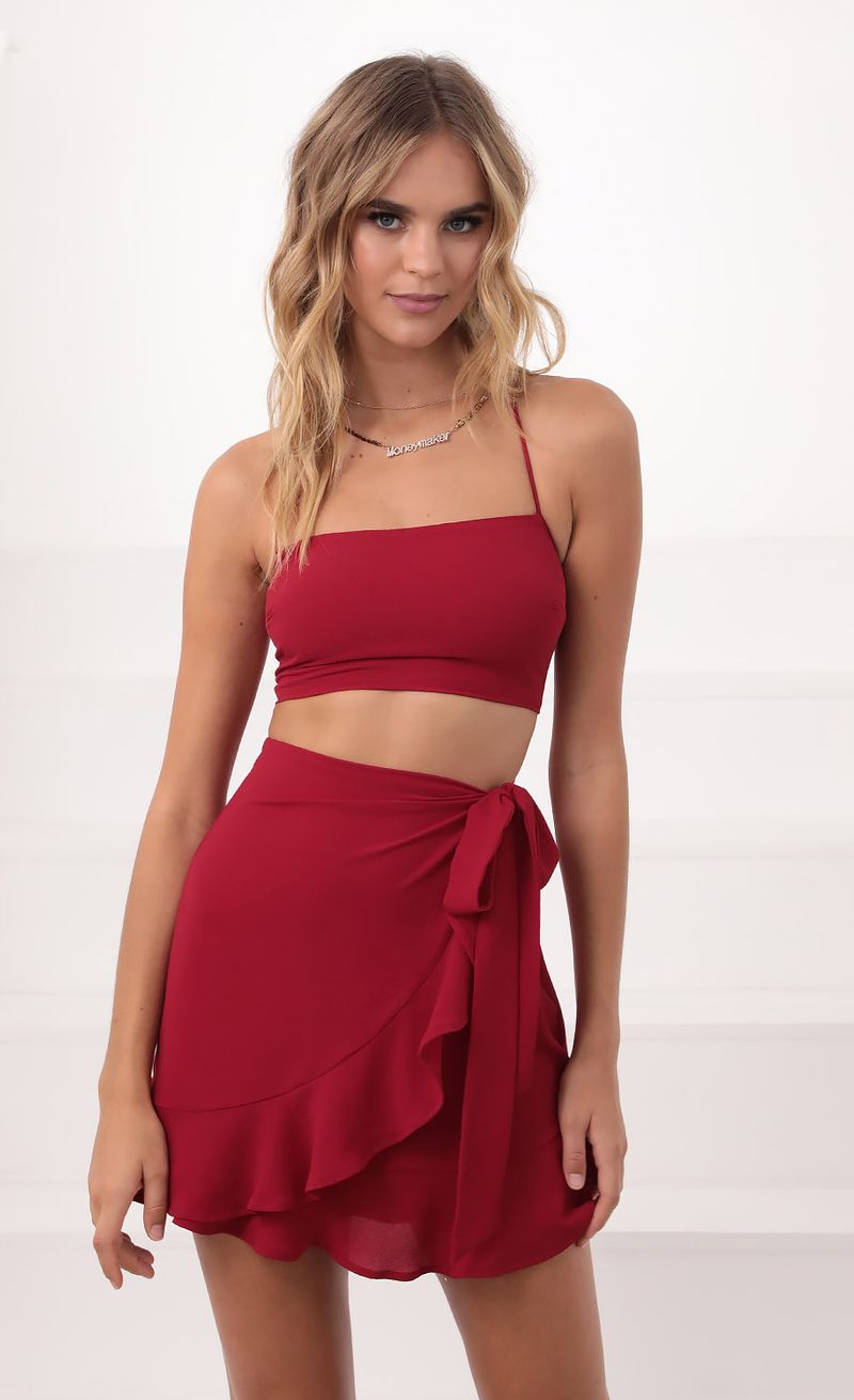 Picture Kalani Ruffle Tie Set in Red. Source: https://media.lucyinthesky.com/data/Sep20_2/800xAUTO/781A9653.JPG