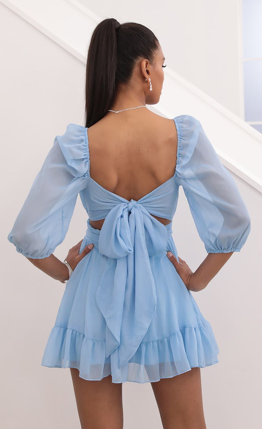Picture Ruffle Chiffon Dress in Blue. Source: https://media.lucyinthesky.com/data/Sep20_2/850xAUTO/781A0362.JPG