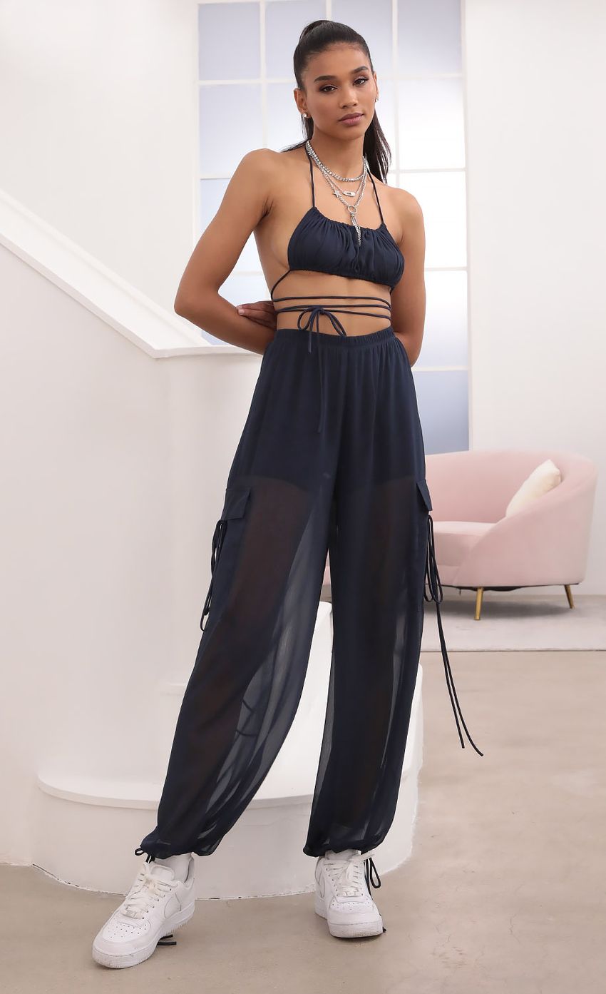 Picture Chiffon Two Piece Pant Set In Navy. Source: https://media.lucyinthesky.com/data/Sep20_2/850xAUTO/781A1891.JPG