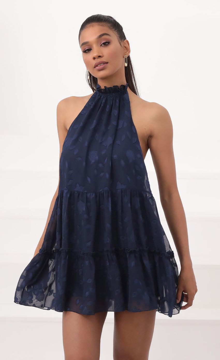 Picture Brianna Lace Halter Dress in Navy. Source: https://media.lucyinthesky.com/data/Sep20_2/850xAUTO/781A5797.JPG